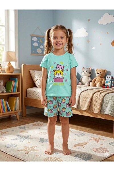 elmas kids Κοριτσίστικο σετ καλοκαιρινής πιτζάμας με κοντομάνικο σορτς, 100% ...