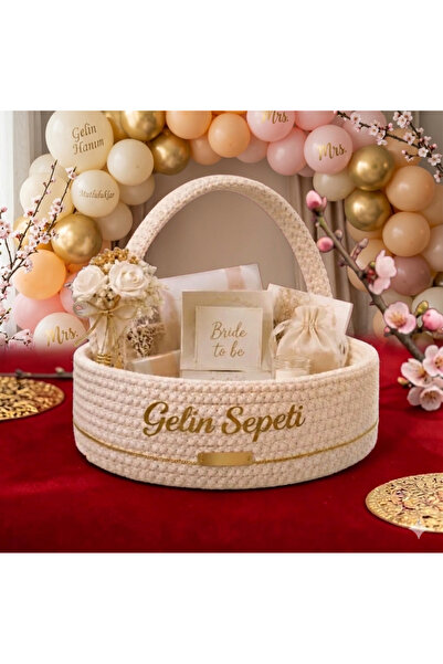 RH GALAXİ TEKSTİL Gold Detaylı Hasır Gelin Bohçası Sepeti 26 cm premium Çeyiz...