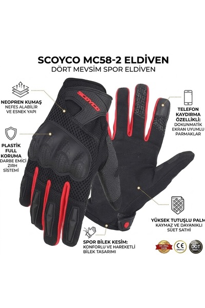 Scoyco MC58 YAZLIK FİLE KIRMIZI ELDİVEN