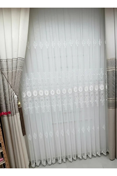 NİVEMESHOME HAZEL APLİK3 ECRU PERDEA PLEATĂ DIN TUL DE BAMBUS 1/3