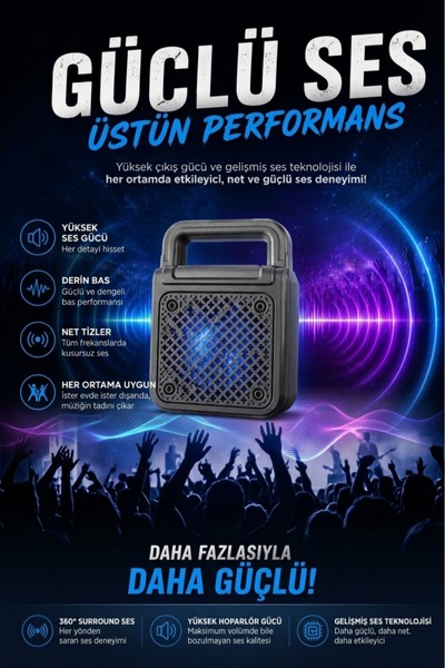 iTing RGB Işıklı Taşınabilir Bluetooth Hoparlör USB SD Kart Girişli Wireless ...