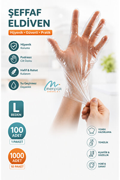 Merpak Ambalaj Şeffaf Eldiven 1000 Adet Hışır Poşet Eldiven Kullan At Eldiven