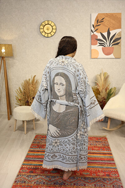 Befera Design Kimono din muselină 100% bumbac, cu model Mona Lisa, halat de b...