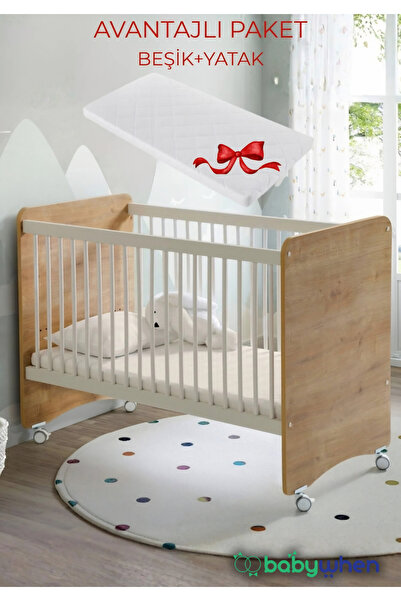 Babywhen BW1025 Pratik Kademeli Tekerlekli Bebek Beşiği 60x120 cm – Beyaz