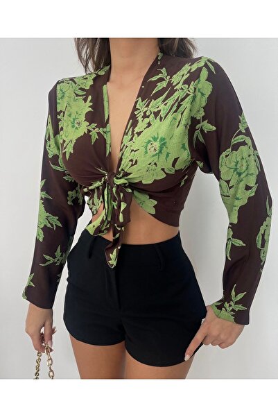 TOFAN TRİKO V-Neck Tie-Front Blouse Skirt Set