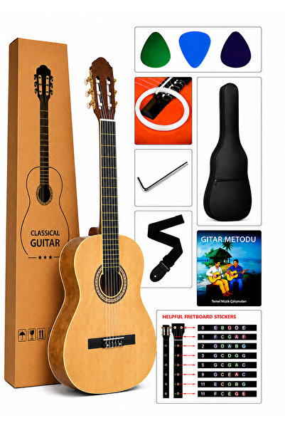 FRANSUA Victor Klasik Gitar Seti Naturel Renk ( Mat Cila )