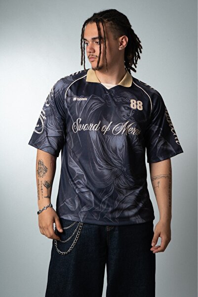 Plus Eighteen Sword Of Mercy Polo Yaka Oversize Μαύρη Ανδρική Φανέλα Ποδοσφαίρου