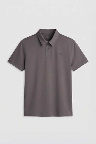 TOMMY LIFE Ανδρικό T-Shirt Basic Polo Neck σε σκούρο γκρι Standard Fit - 87748