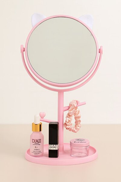 Chavin Büyük Masa üstü Pembe Kedi Tasarım Plastik Takı Stand Masa Aynası cin4...