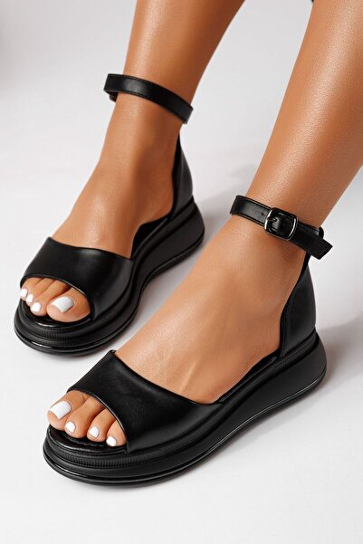Zaira Sandale cu platforma dama negre din piele ecologica Jamie #25067 - 35
