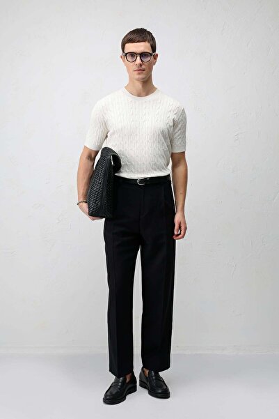 Antioch Siyah Pileli Relaxed Fit Erkek Pantolon