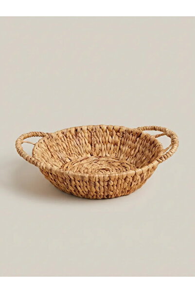 ELZEY HOME Hasır Yuvarlak Dekoratif Tepsi L 35x35x10 cm Naturel