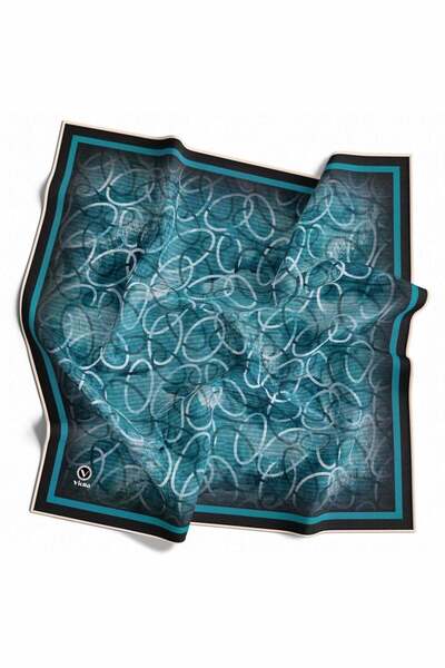 VİOLLA Kristal Geometrik Desenli Petrol Mavisi Renkli 90x90 Eşarp (İpek İçerm...