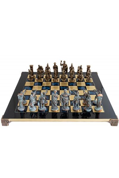Manopoulos Set de șah 44x44cm, piese maro și albastru-cupru, pioni de arcaș, ...