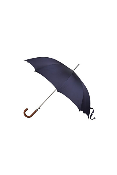 LUXURY Navy blue umbrella with red dots and beige leather handle