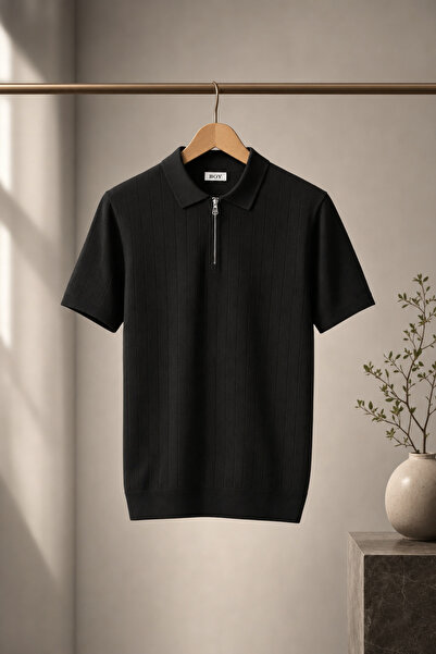 ZMODA SOFT Μπλουζάκι με φερμουάρ και γιακά πόλο, ριγέ, πλεκτό σε στυλ Old Mon...