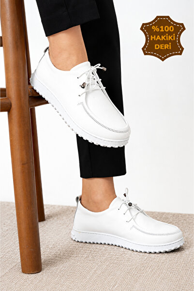 viderri White Genuine Leather Women's Casual Shoes Lace-Up Orthopedic Comfort...