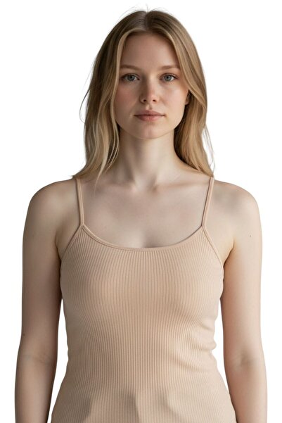 ExLove Women's Ribbed Look Thin Strap Basic Athlete Top