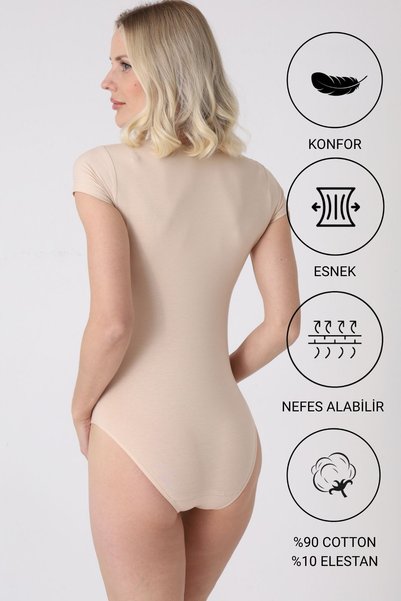 Altınay Women's Half Sleeve Snap Fastener Bodysuit/Leotard 90% Cotton