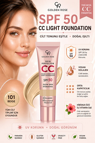 Golden Rose CC Krem Skin Perfector Color Correcting Light Foundation - 101