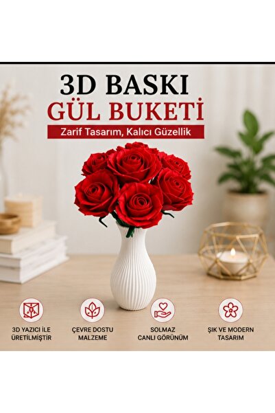 Devletli 3d VAZOLU YAPAY GÜL DEMETİ. DEKORATİF MASA SÜSÜ