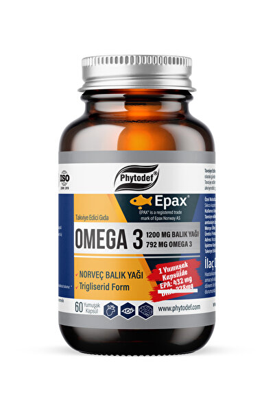 Phytodef Omega 3 Balık Yağı 1200mg - 792mg Omega 3 (EPA 432 mg DHA 288 mg) 30...