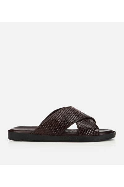 Hotiç Men's Leather Brown Slippers