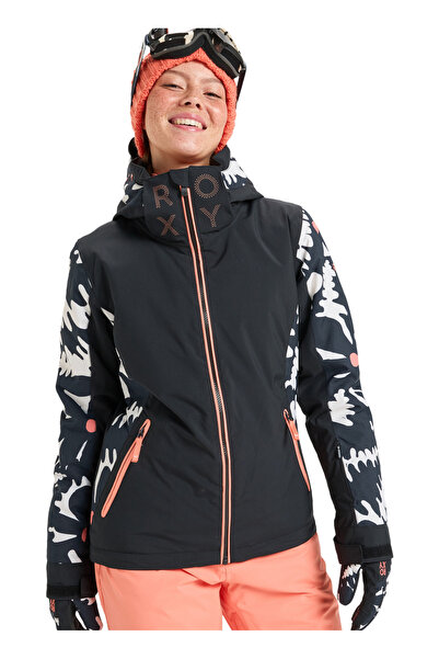 Quiksilver ERJTJ03527-FREE JET JK Siyah Desenli Kadın Waterproof Kayak Montu