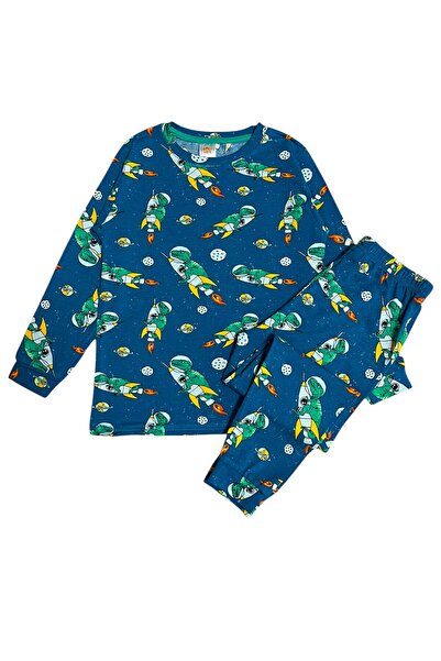 elmas kids Boys' 100% Cotton Combed Fabric Navy Blue Space Rocket Patterned L...