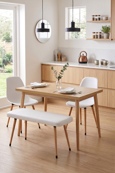 VİLİNZE Vilinze Eames Sandalye-Bank Avanos Ahşap MDF Mutfak Masası Takımı - 7...