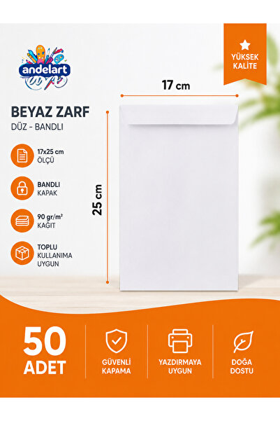 andelart Torba Zarf 17x25 Beyaz 90 gr Silikonlu 50 Li