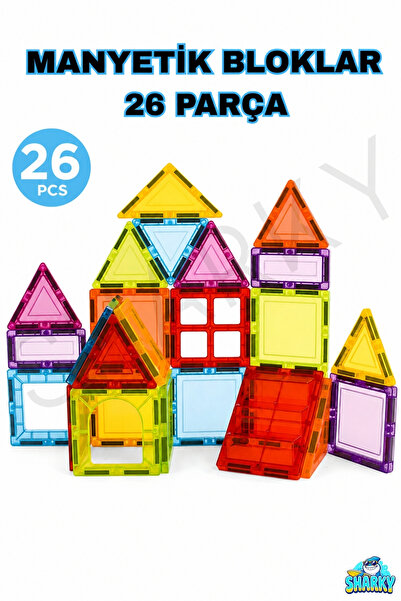 SHARKY Oyuncak Eğitici STEM Manyetik Yapı Blokları 26 Parça – 3D Zeka Gelişti...