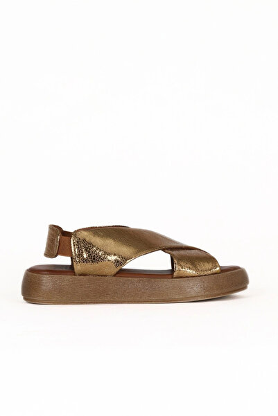 Bueno Shoes Μπρονζέ Δερμάτινο Γυναικείο ίσιο Σανδάλια 01we1902