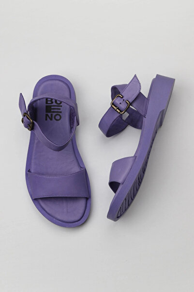Bueno Shoes Sandale plate de damă din piele liliac 01wy2900
