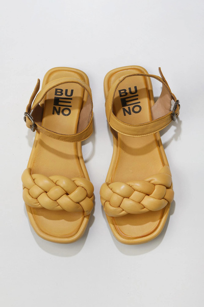 Bueno Shoes Κίτρινα Δερμάτινα Γυναικεία Flat Σανδάλια 01wu4124
