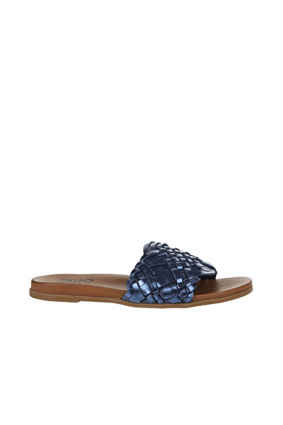 Bueno Shoes Navy Blue Shiny Leather Women's Flat Slippers 01Wu4233