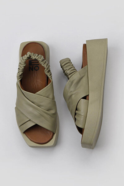 Bueno Shoes Sandale plate pentru femei din piele kaki 01wy5901