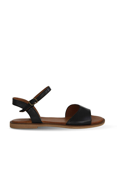 Bueno Shoes Sandale plate de damă din piele neagră Khv-bej 01wa5704