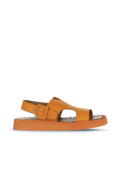 Bueno Shoes Sandale plate de damă din piele portocalie 01wy9104