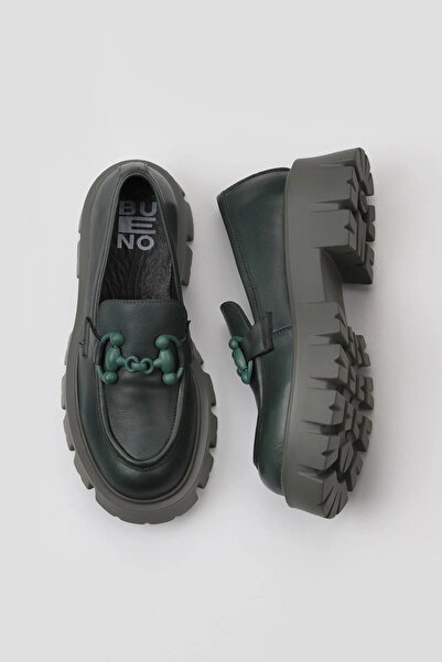 Bueno Shoes Зелени кожени дамски обувки на платформа 01wv4603