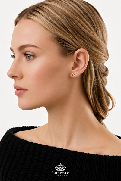 Lucente Jewellery 925 Ayar Minimal Kalp Aşk & Şans Getiren Kalpli Özel Gün Hediyesi Kararma Karşıtı Rodyum Güçlendirmeli Gümüş Hediyelik Taşsız Sade Şık & Zarif 1 Çift Kalp Küpe
