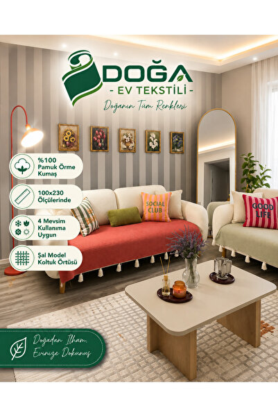 Doğa Husa de scaun model țiglă cu ciucuri 100x230 |   bumbac 100% din materia...