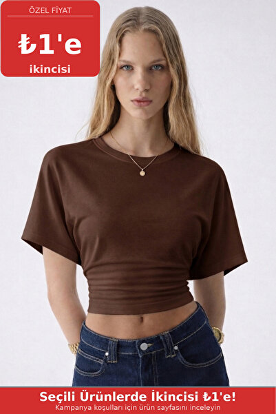 COMBİNE MİCHAİL Women's Bat Sleeve Basic Tight Brown Blouse
