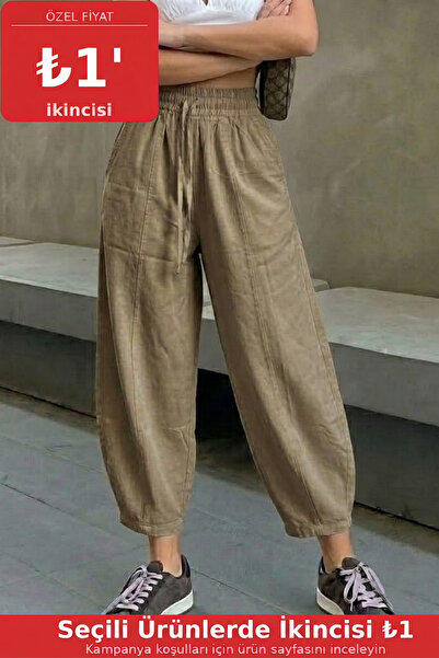 COMBİNE MİCHAİL Kadın Beli Lastikli Vizon Şalvar Pantolon