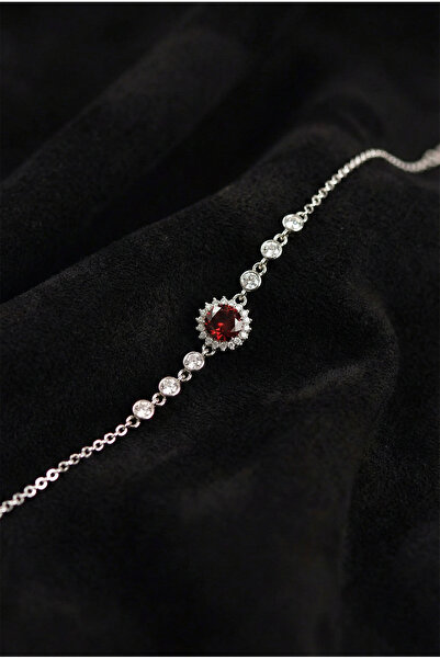 Roza Silver 925 Ayar Gümüş Yakut Taşlı Rodyum Yuvarlak Anturaj Gümüş Bileklik