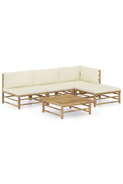Concept Set mobilier de grădină cu perne alb crem, 5 piese, bambus
