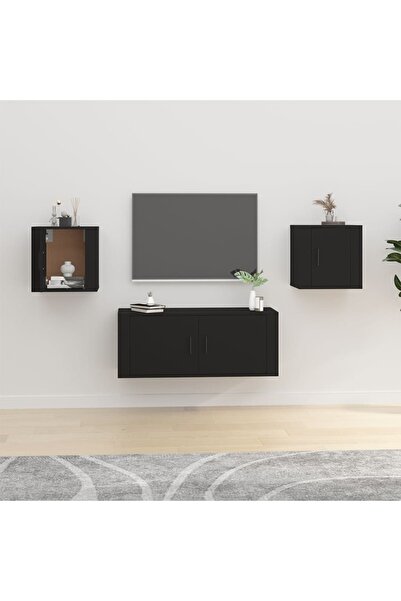 Concept Dulapuri TV montate pe perete, 2 buc., negru, 40x34,5x40 cm