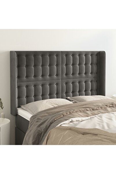 Concept Tăblie de pat cu aripioare gri închis 147x16x118/128 cm catifea