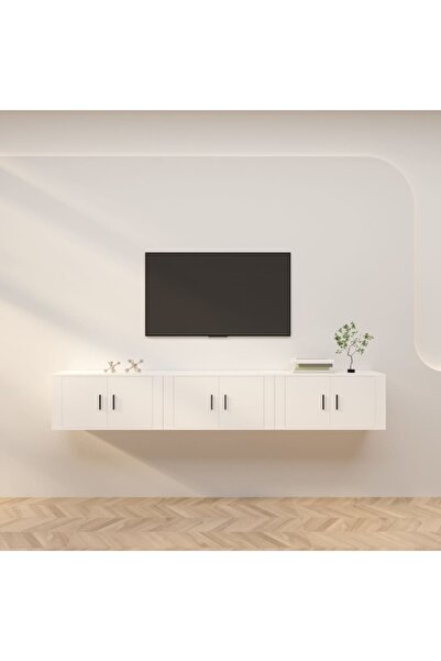 Concept Dulapuri TV montate pe perete, 3 buc., alb, 80x34,5x40 cm