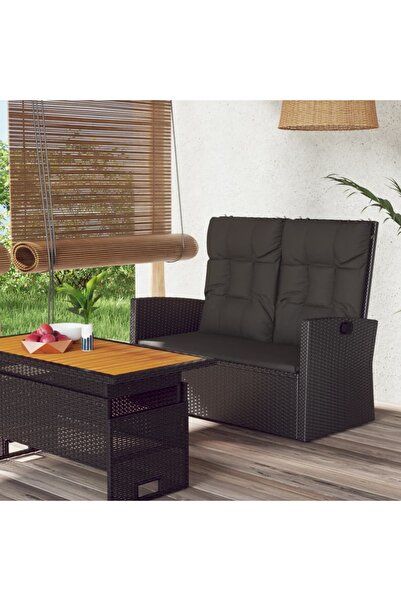Concept Bancă rabatabilă de grădină cu perne, negru, 118 cm, poliratan